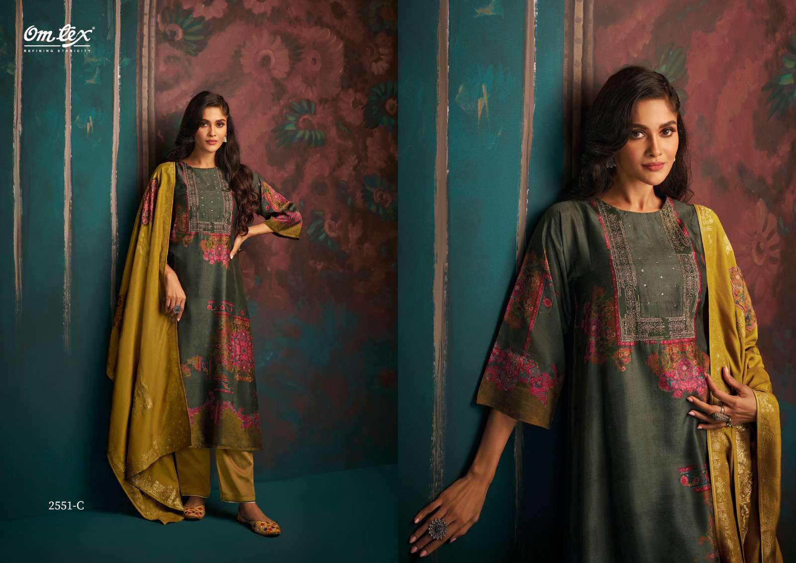 OMTEX ZINNIA SILK DIGITAL PRINT WITH FANCY WORK SUIT  