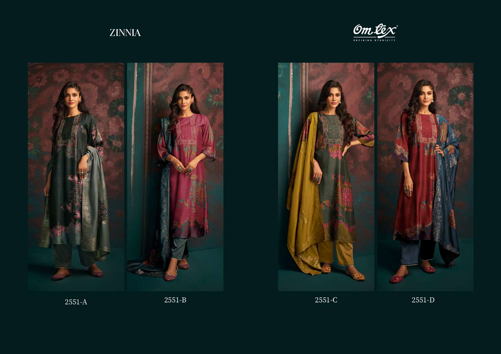 OMTEX ZINNIA SILK DIGITAL PRINT WITH FANCY WORK SUIT  