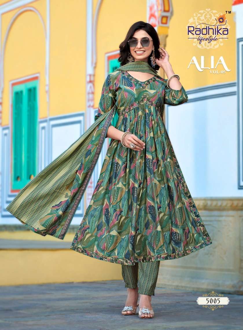 RADHIKA LIFE STYLE ALIA VOL 5 GOWN  KURTI PANT WITH DUPATTA COMBO