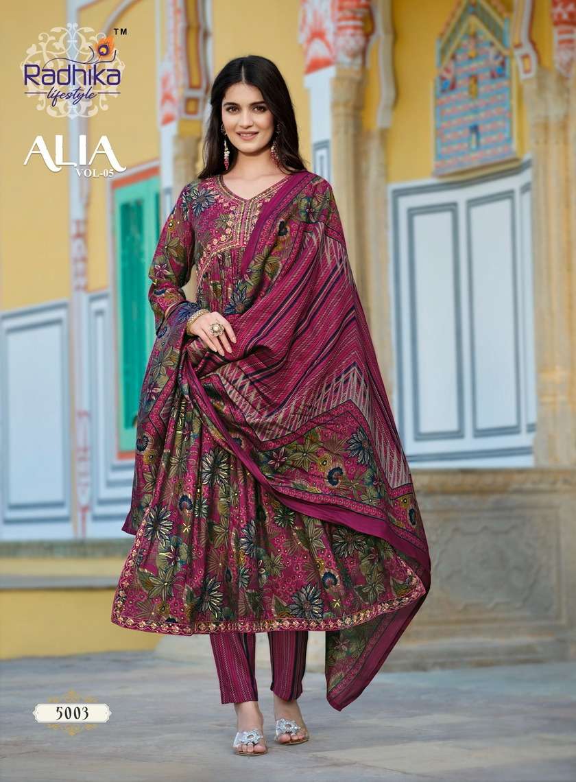 RADHIKA LIFE STYLE ALIA VOL 5 GOWN  KURTI PANT WITH DUPATTA COMBO