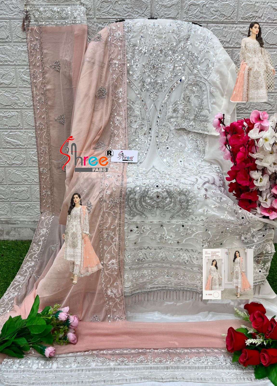 SHREE FABS K 1636 EMBROIDERED GEORGETTE SUITS  