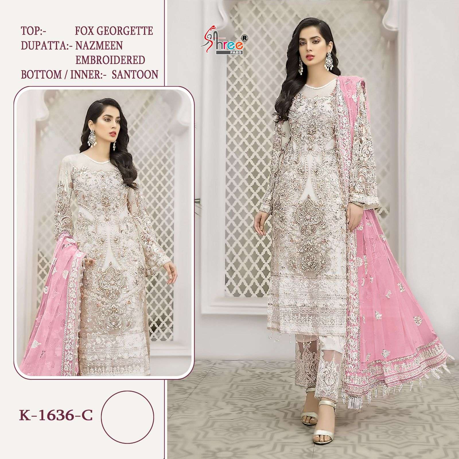 SHREE FABS K 1636 EMBROIDERED GEORGETTE SUITS  