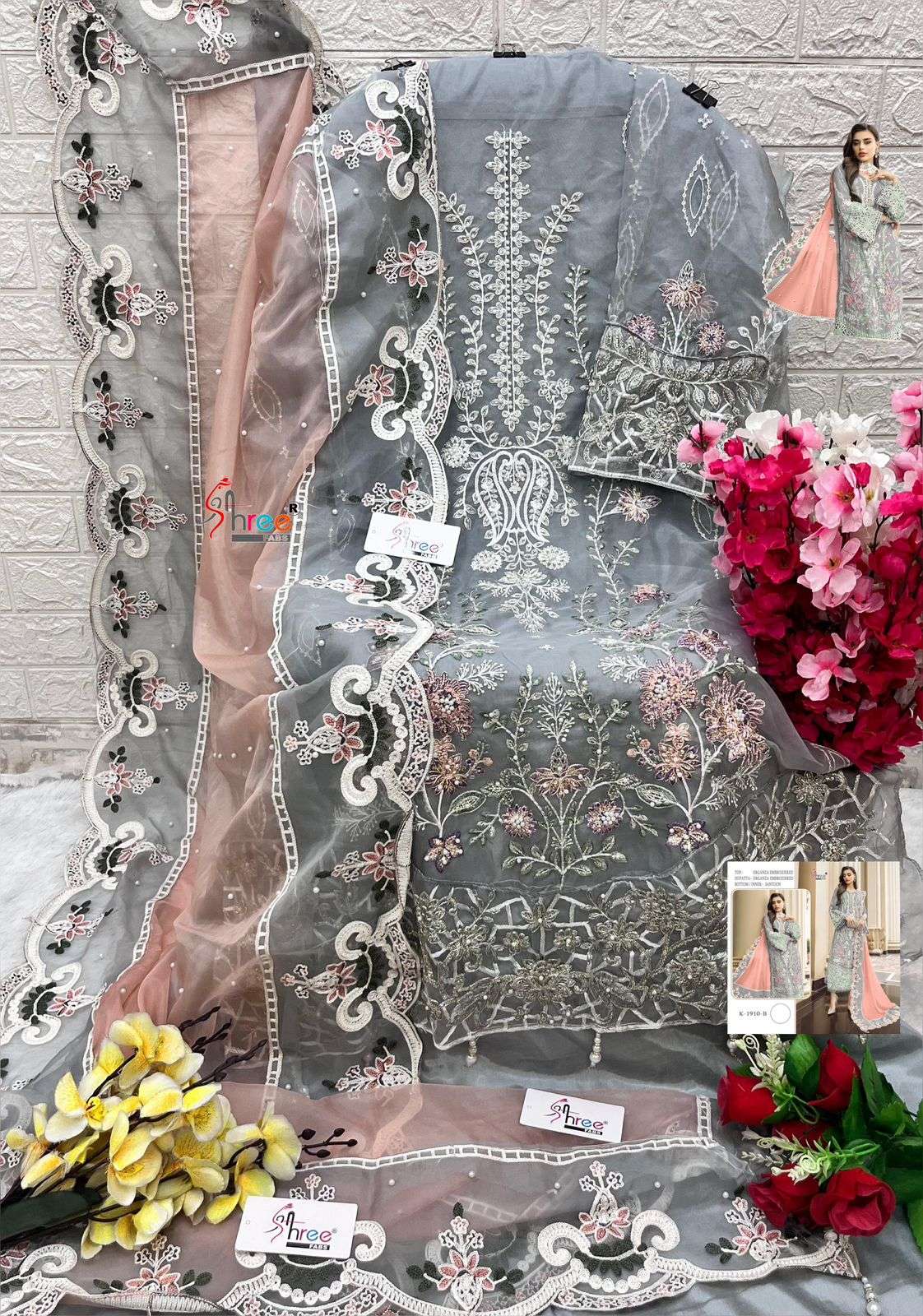 SHREE FABS K 1910 ORGANZA EMBROIDERED PAKISTANI SUITS 