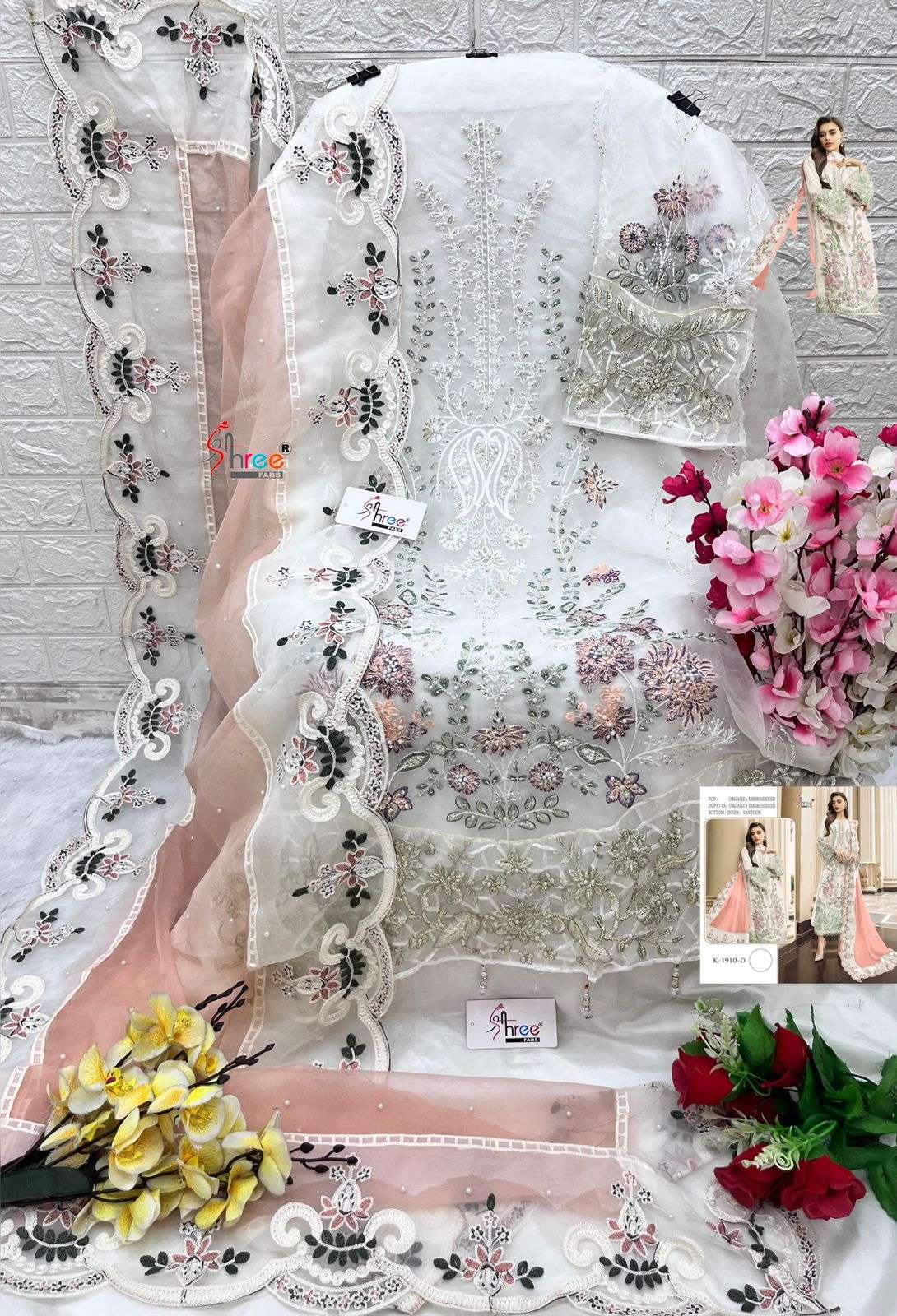SHREE FABS K 1910 ORGANZA EMBROIDERED PAKISTANI SUITS 