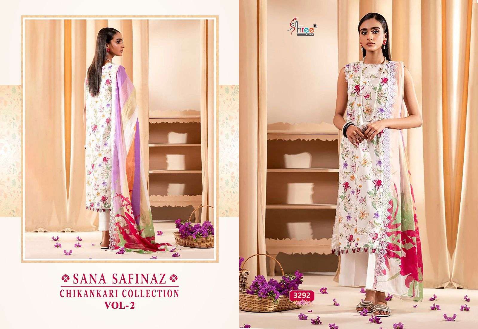 SHREE FABS SANA SAFINAZ CHIKANKARI COLLECTION VOL 2 COTTON SALWAR KAMEEZ 