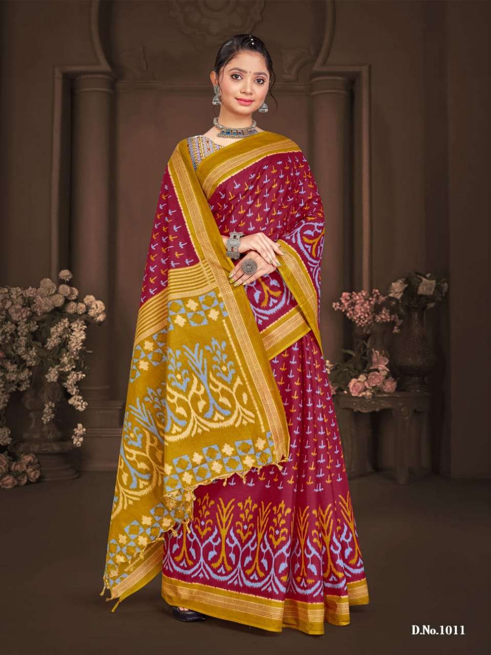 SMC IKKAT WITH LATKAN MUSLIN PRINTED SAREES