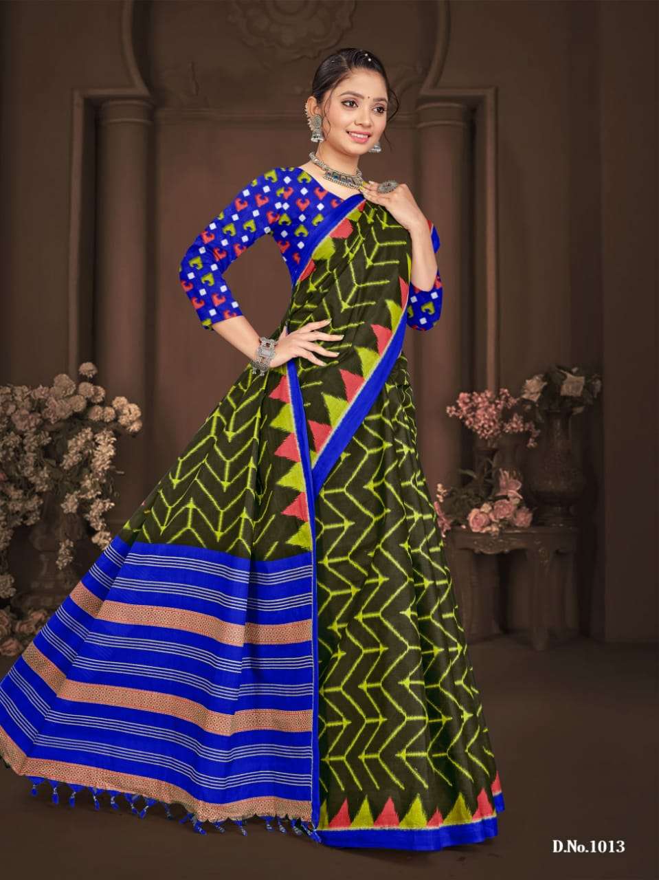 SMC IKKAT WITH LATKAN MUSLIN PRINTED SAREES
