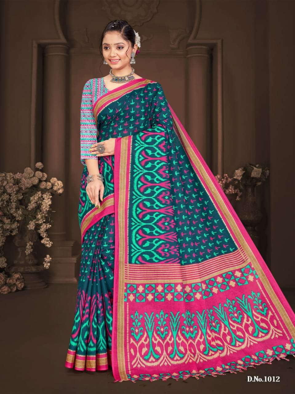 SMC IKKAT WITH LATKAN MUSLIN PRINTED SAREES