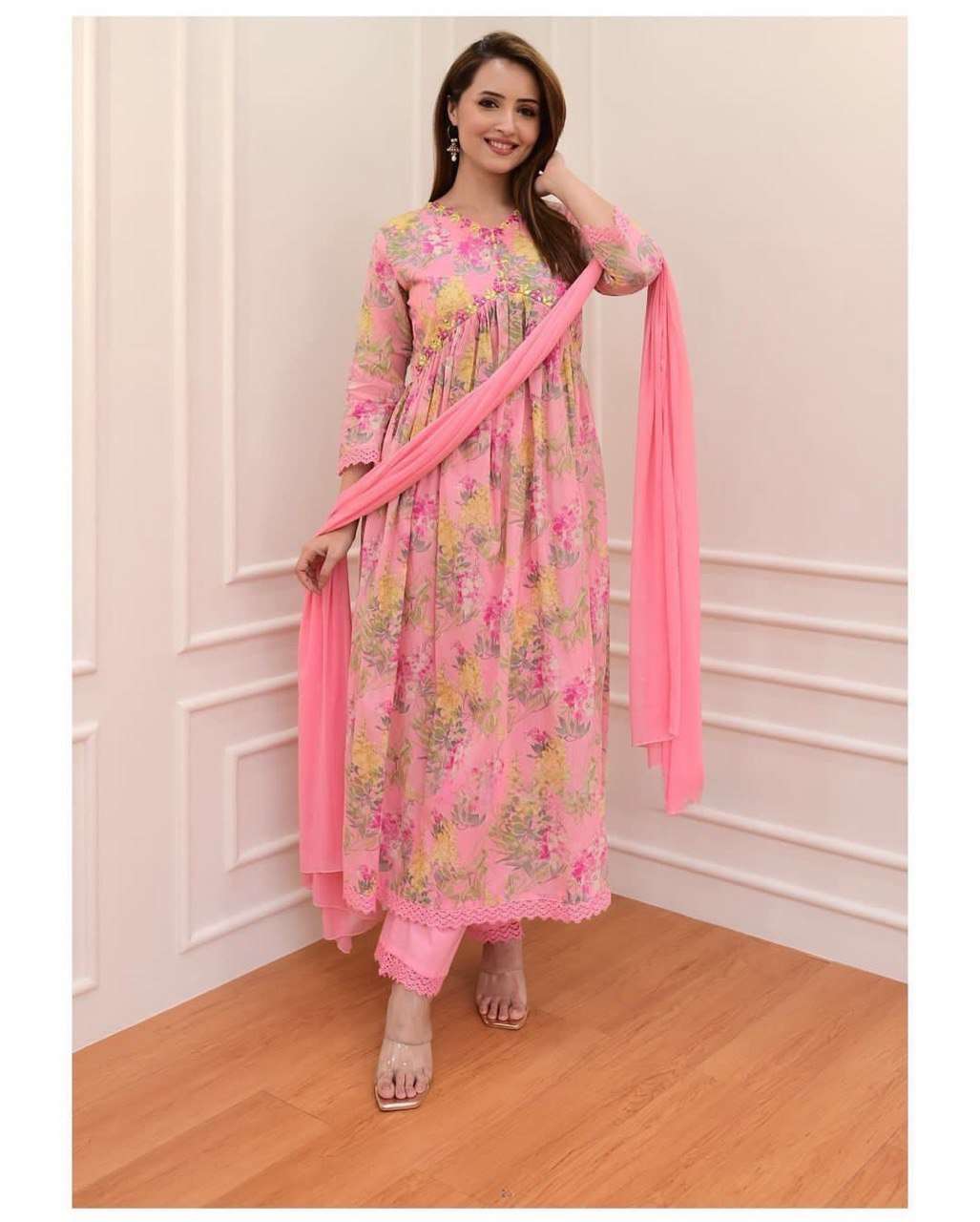 X ANGLE PINK ALIACUT KURTI