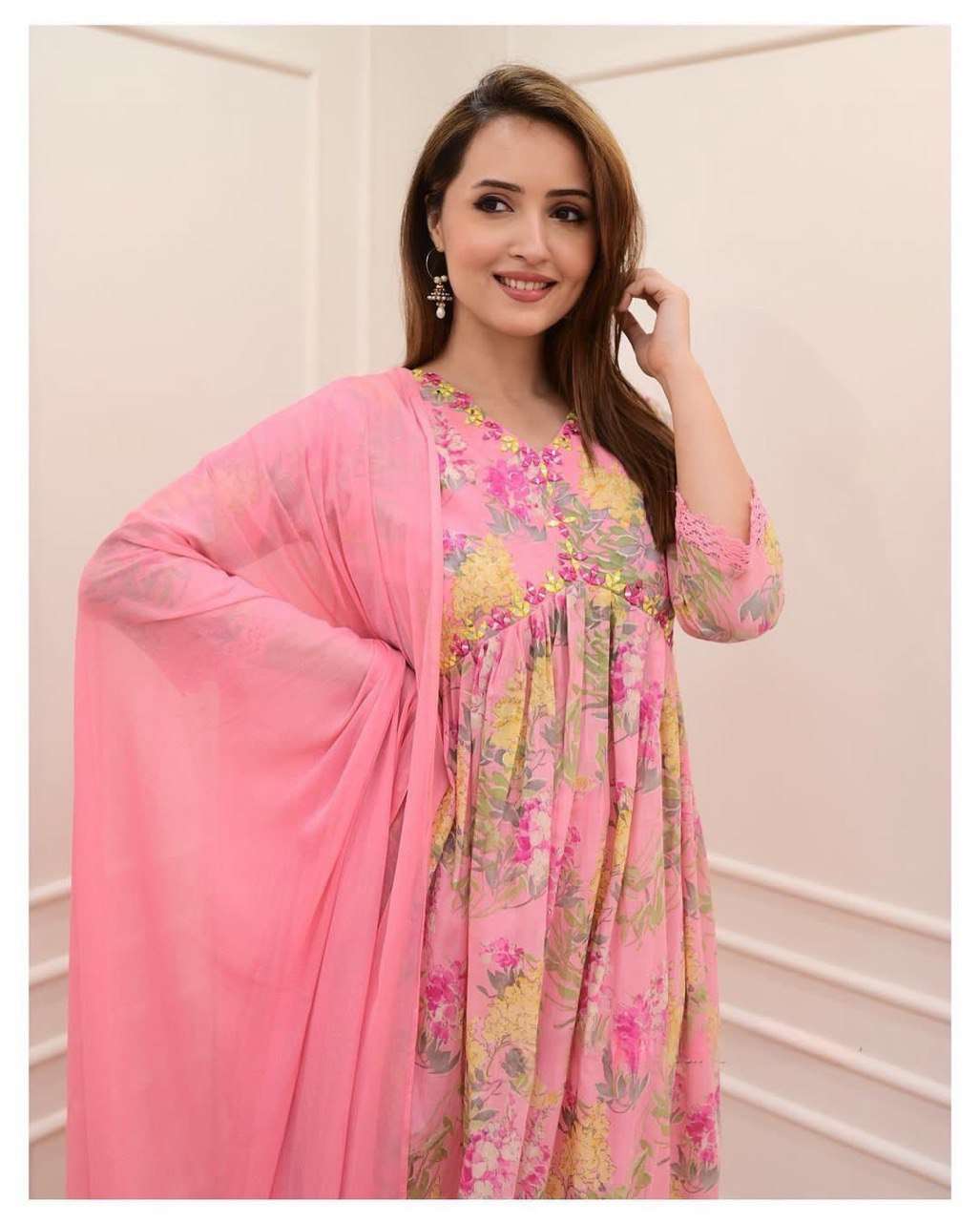 X ANGLE PINK ALIACUT KURTI