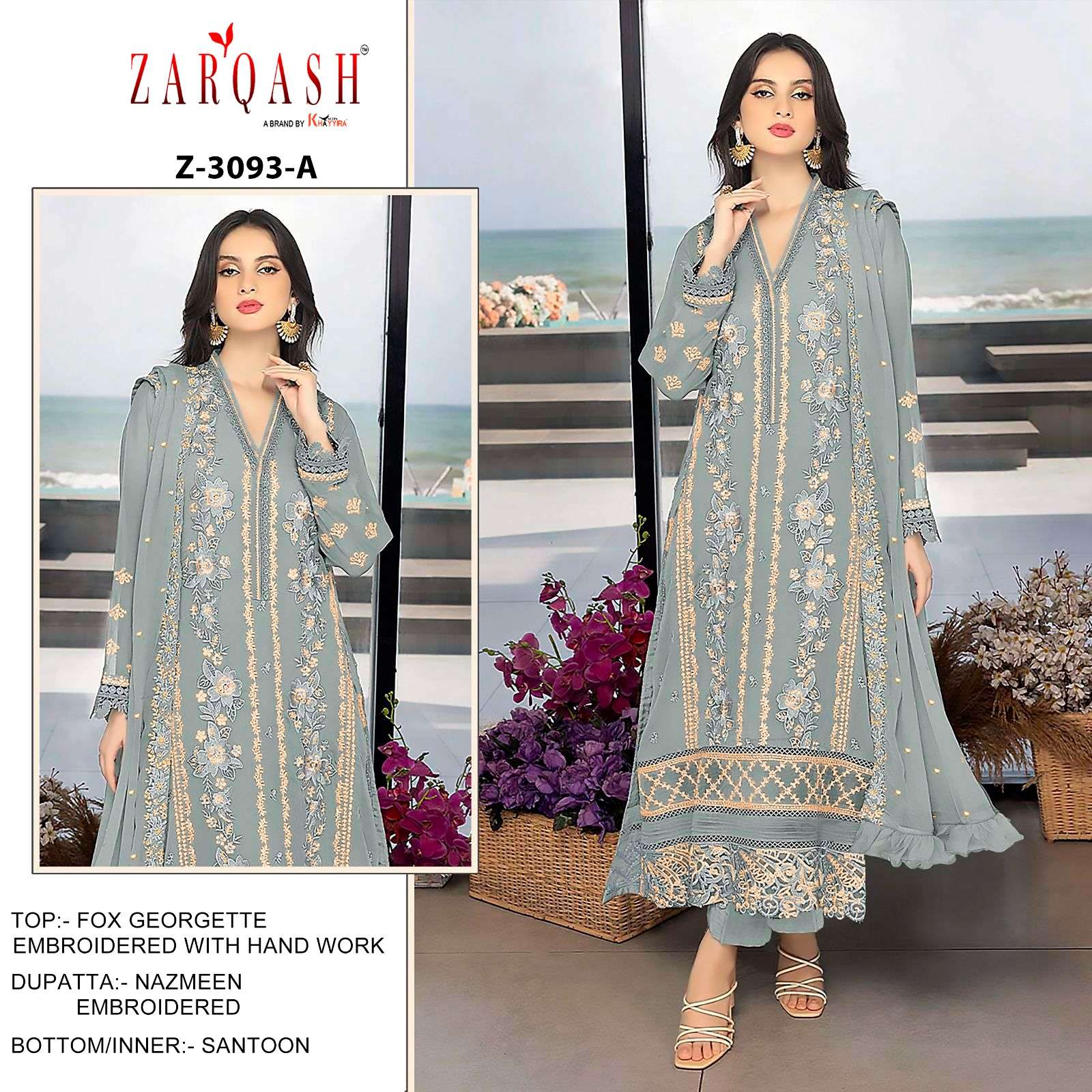 ZARQASH Z 3093 PAKISTANI GEORGETTE SUIT