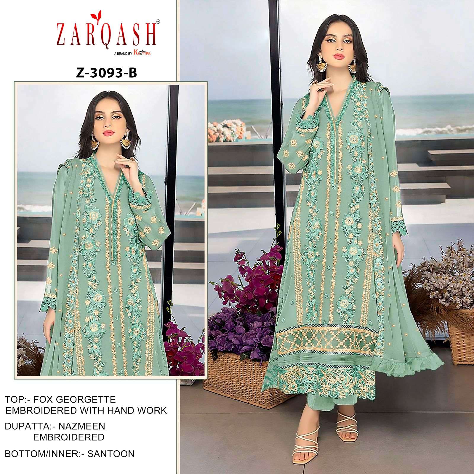 ZARQASH Z 3093 PAKISTANI GEORGETTE SUIT