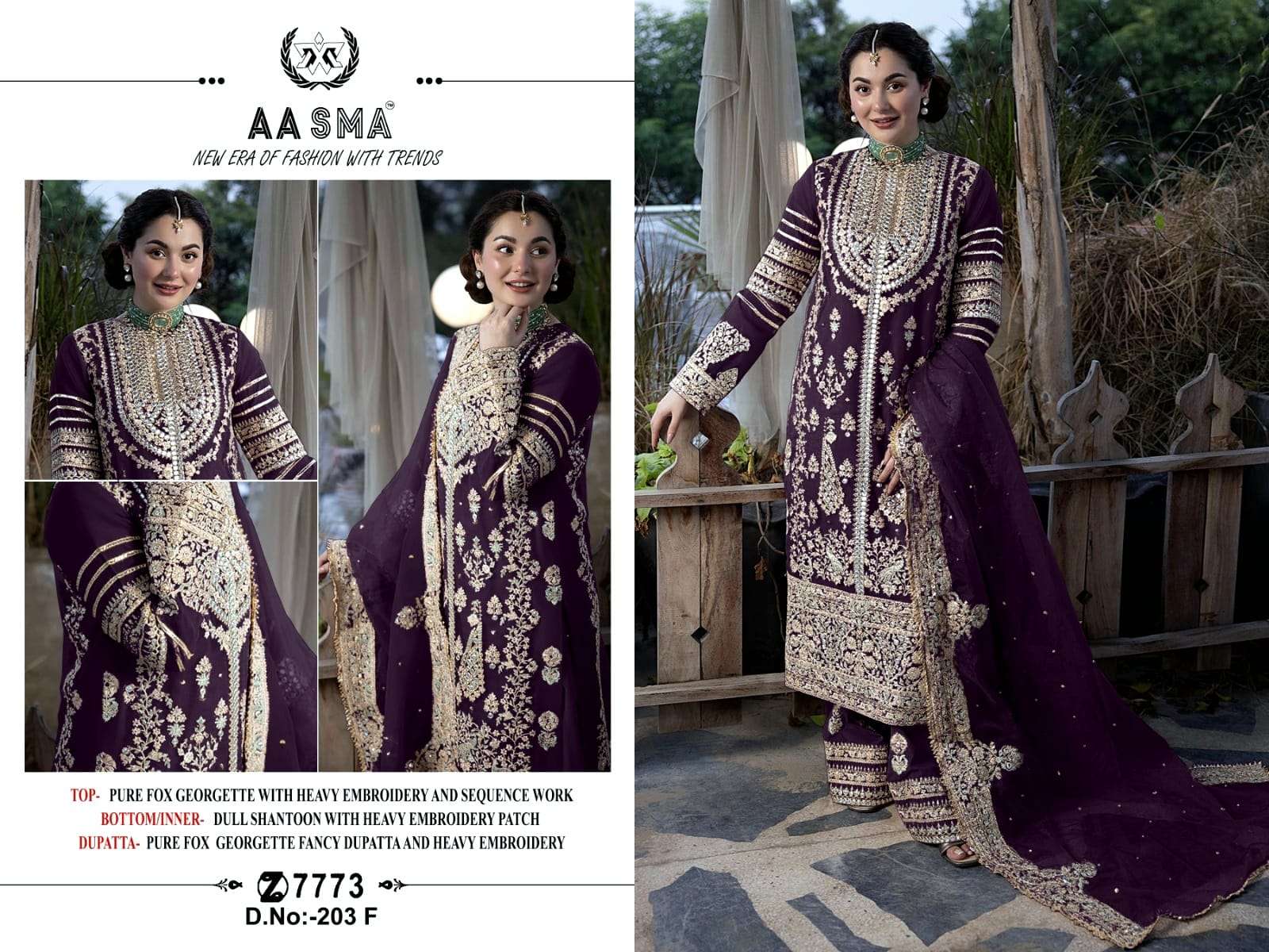 AASMA D NO 203 EFGH GEORGETTE EMBROIDERED SUIT