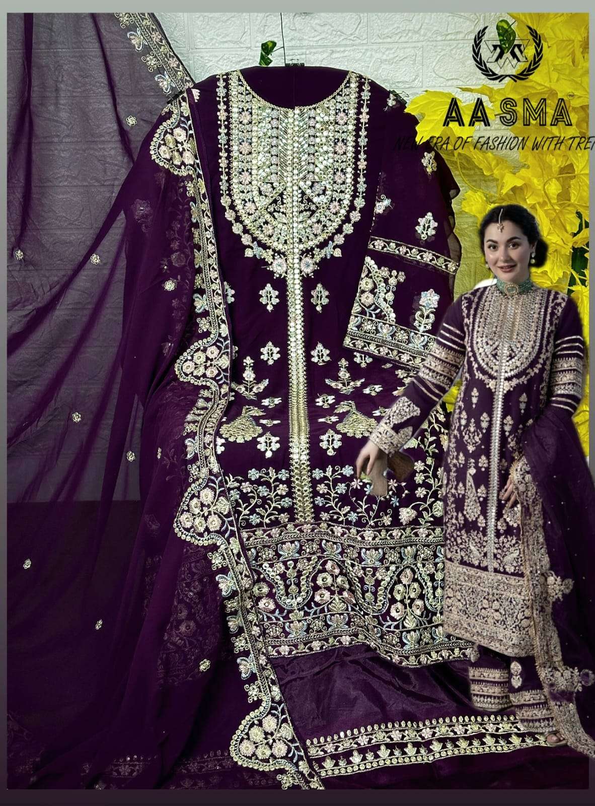 AASMA D NO 203 EFGH GEORGETTE EMBROIDERED SUIT