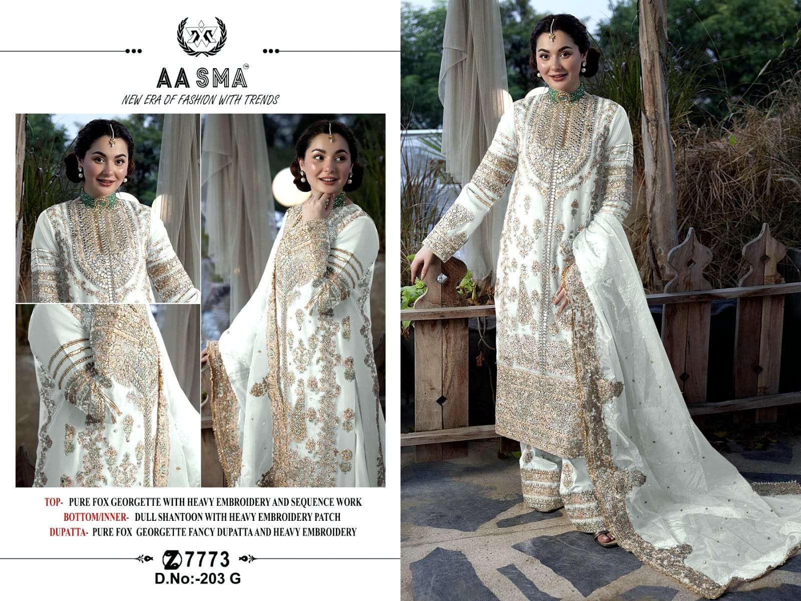 AASMA D NO 203 EFGH GEORGETTE EMBROIDERED SUIT