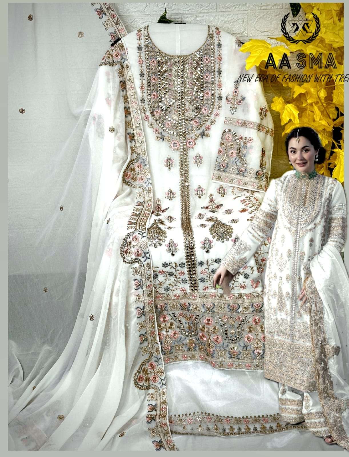 AASMA D NO 203 EFGH GEORGETTE EMBROIDERED SUIT