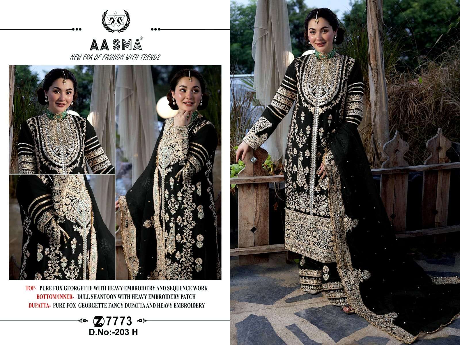 AASMA D NO 203 EFGH GEORGETTE EMBROIDERED SUIT