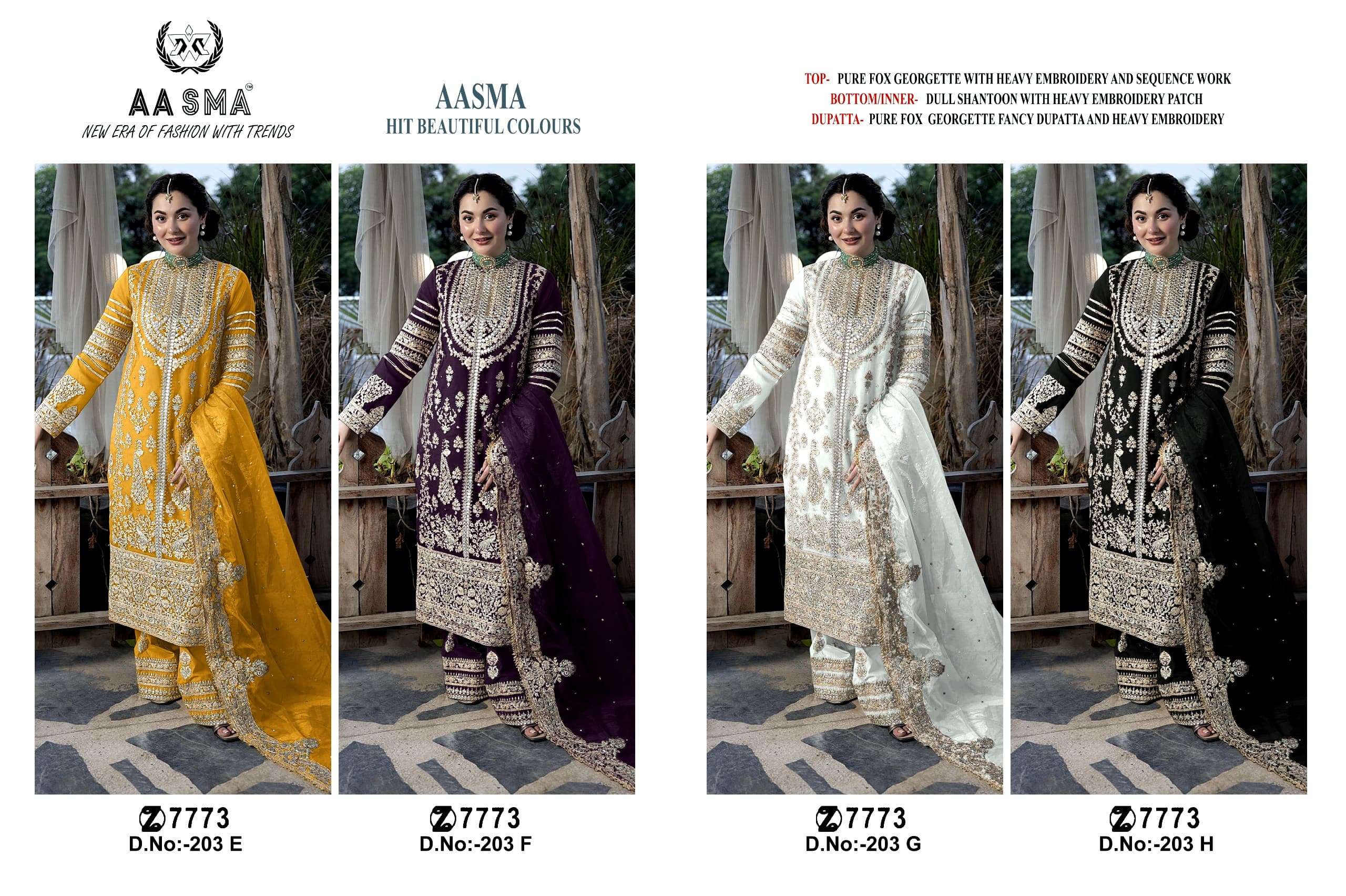 AASMA D NO 203 EFGH GEORGETTE EMBROIDERED SUIT