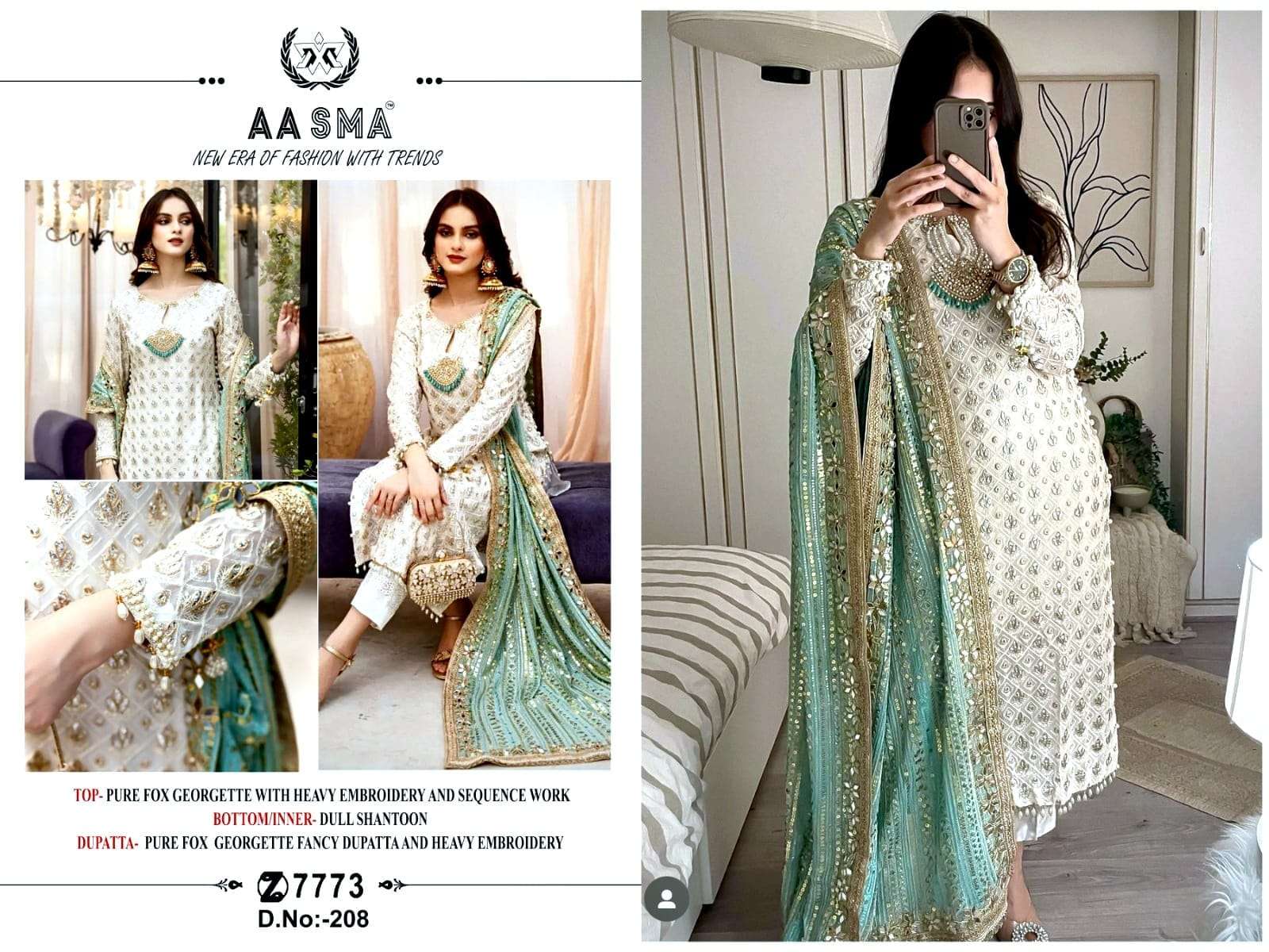 AASMA D NO 208 EMBROIDERY DESIGNER SUIT