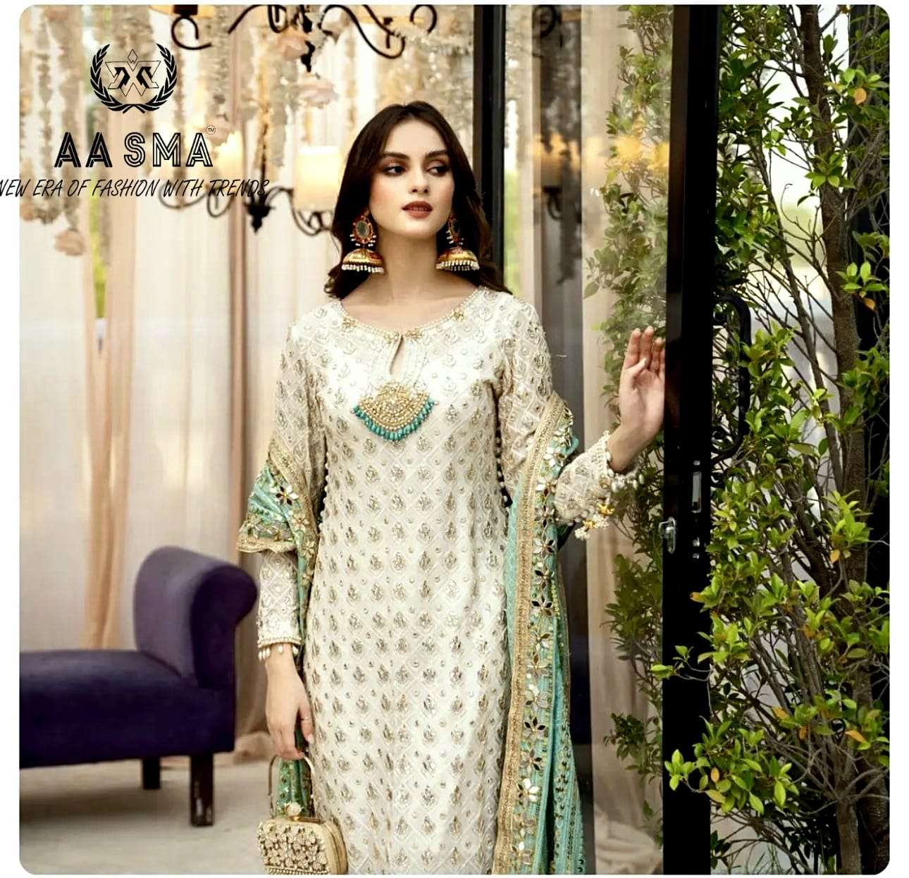 AASMA D NO 208 EMBROIDERY DESIGNER SUIT