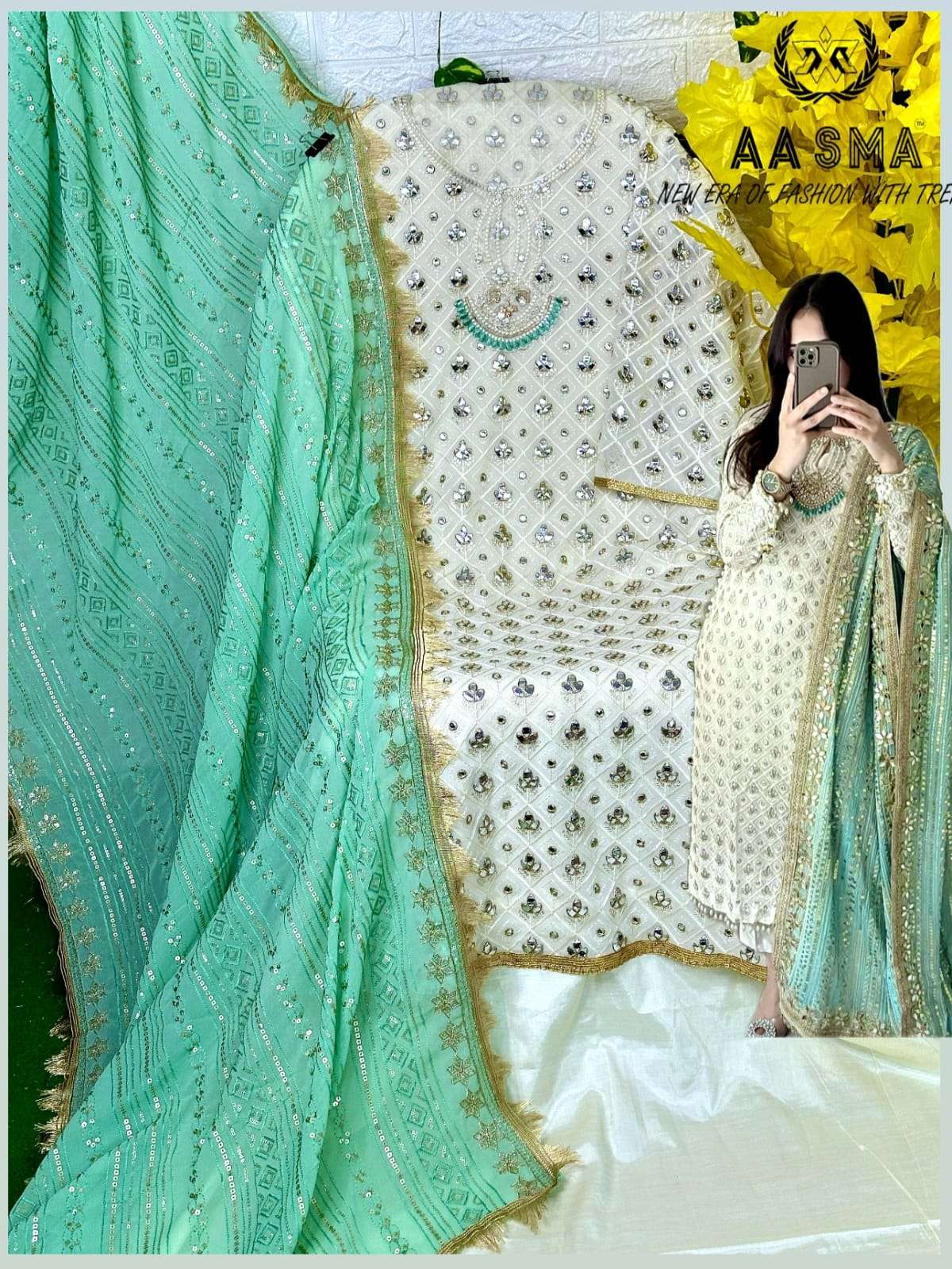 AASMA D NO 208 EMBROIDERY DESIGNER SUIT