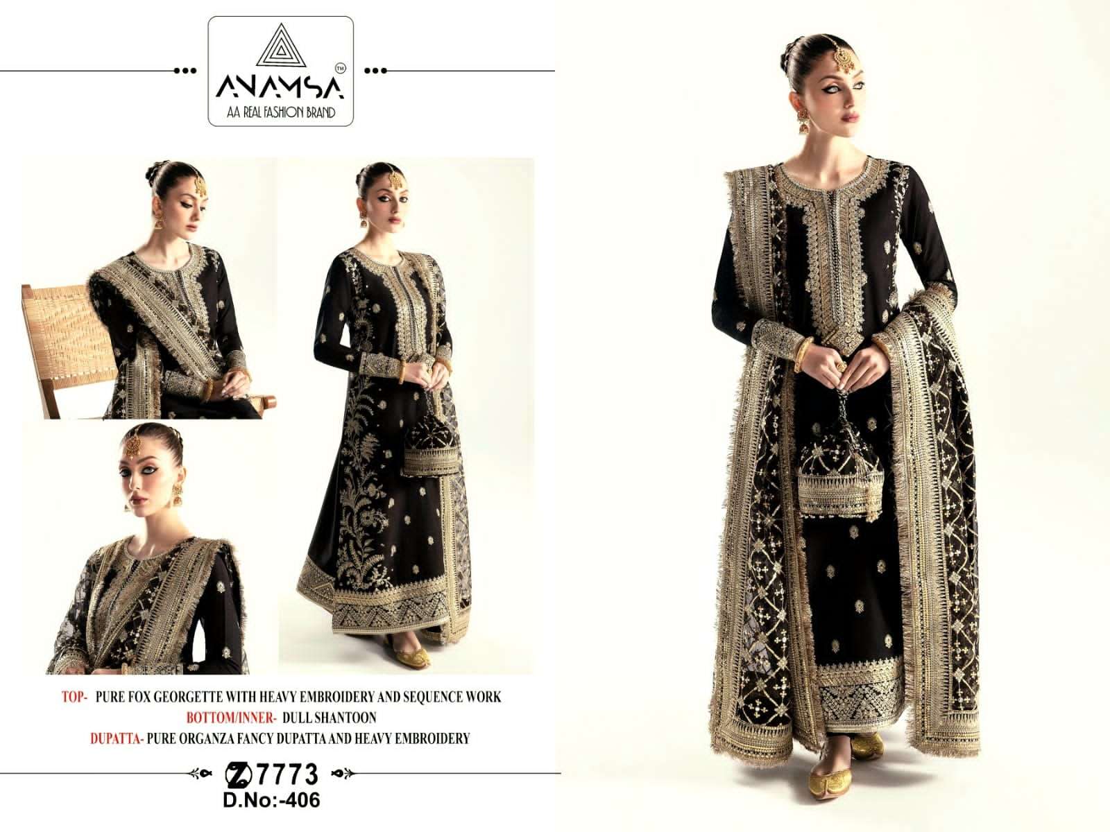 ANAMSA D NO 406 BLACK GEORGETTE EMBROIDERED SUIT
