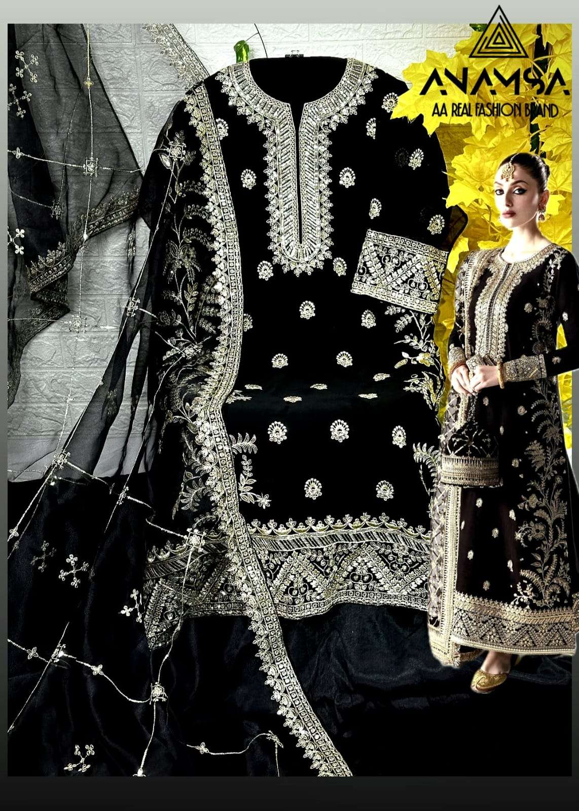 ANAMSA D NO 406 BLACK GEORGETTE EMBROIDERED SUIT