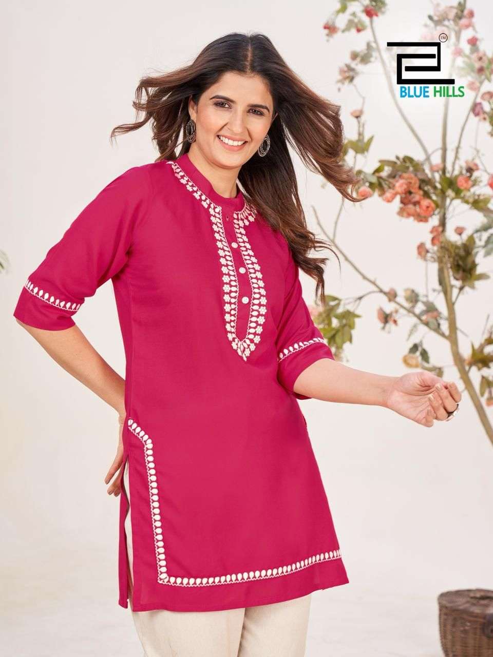 BLUE HILLS SWISS RAYON FANCY SHORT WESTERN KURTI