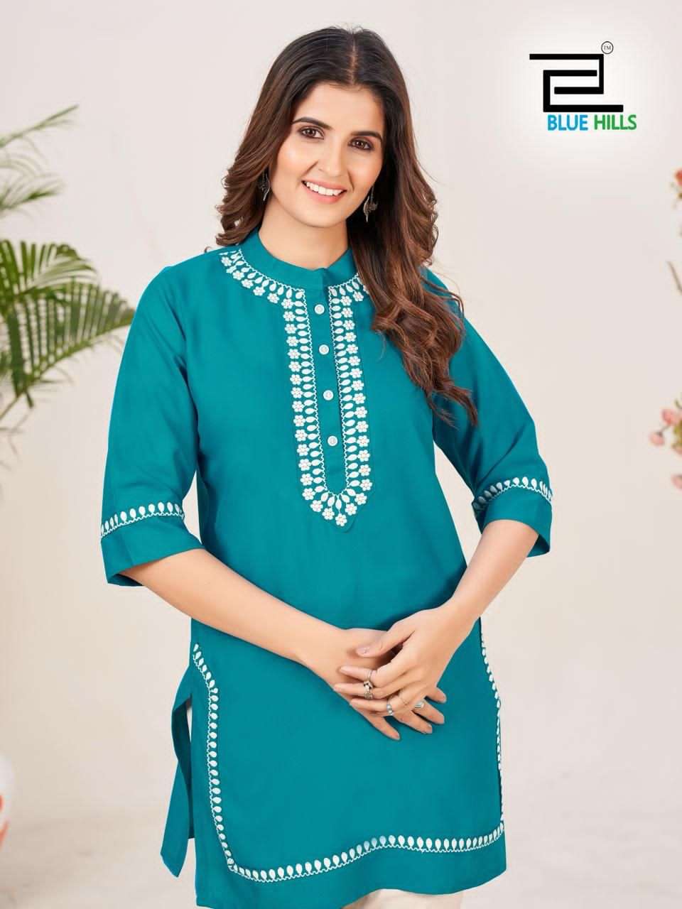 BLUE HILLS SWISS RAYON FANCY SHORT WESTERN KURTI