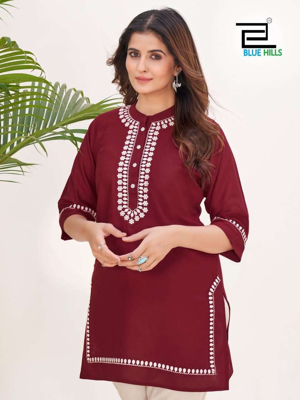BLUE HILLS SWISS RAYON FANCY SHORT WESTERN KURTI