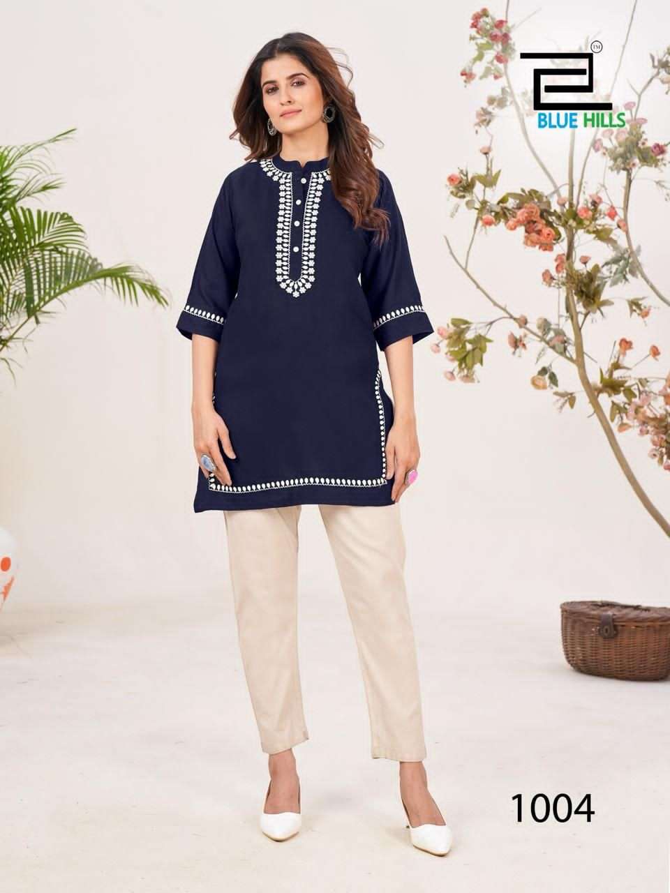 BLUE HILLS SWISS RAYON FANCY SHORT WESTERN KURTI