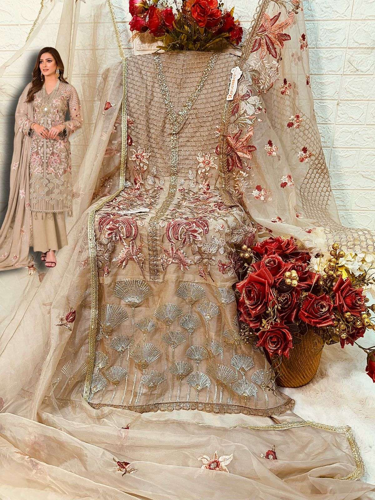 FEPIC ROSEMEEN C 1589 ORGANZA EMBROIDERED SUIT 
