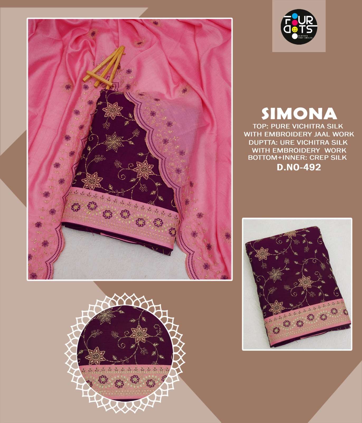  FOURDOTS SIMONA SILK WITH FANCY EMBROIDERY WORK SUIT