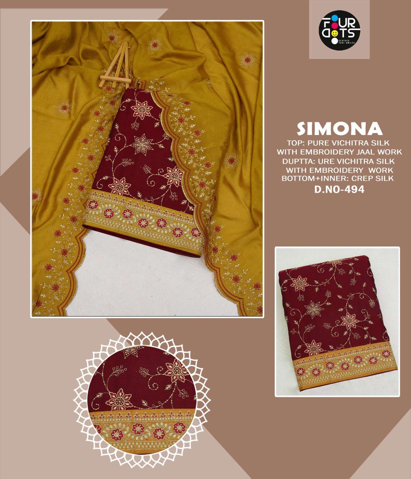  FOURDOTS SIMONA SILK WITH FANCY EMBROIDERY WORK SUIT