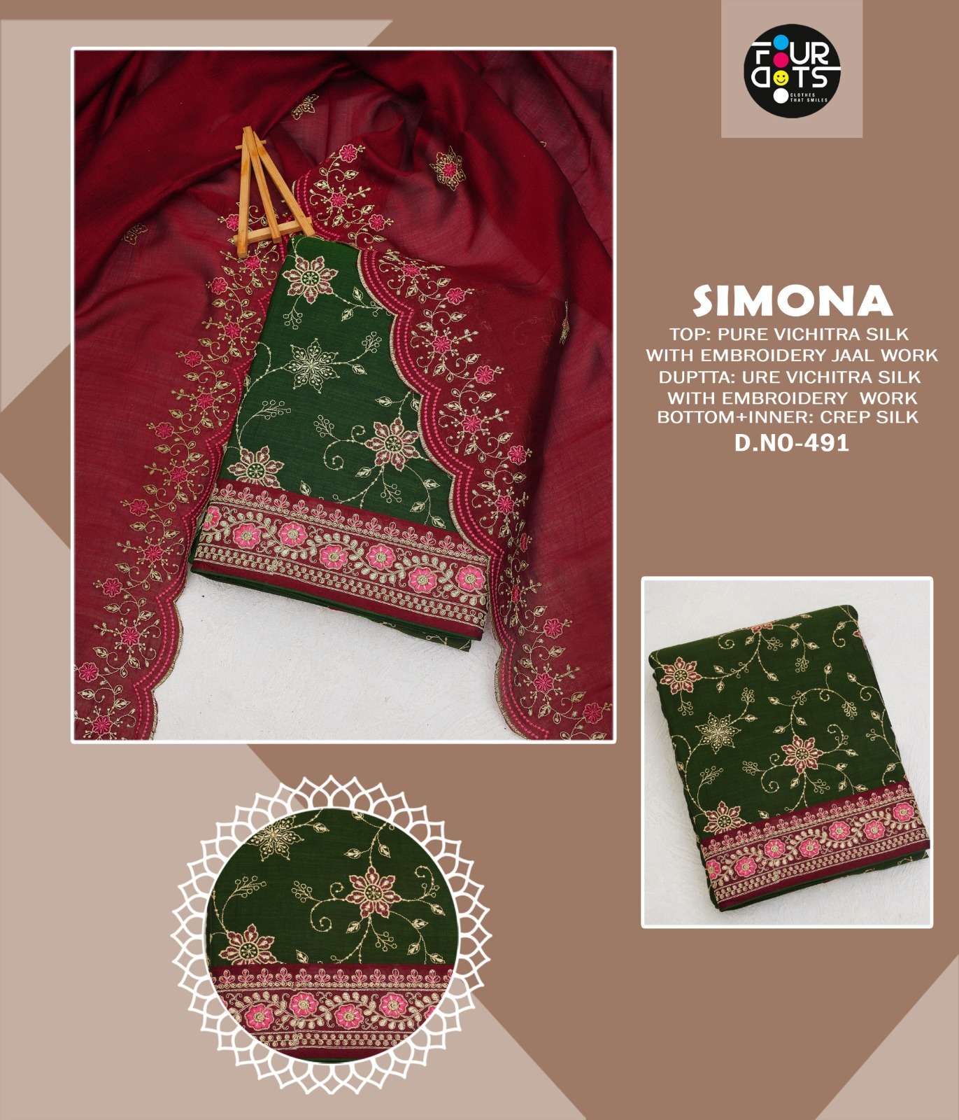  FOURDOTS SIMONA SILK WITH FANCY EMBROIDERY WORK SUIT