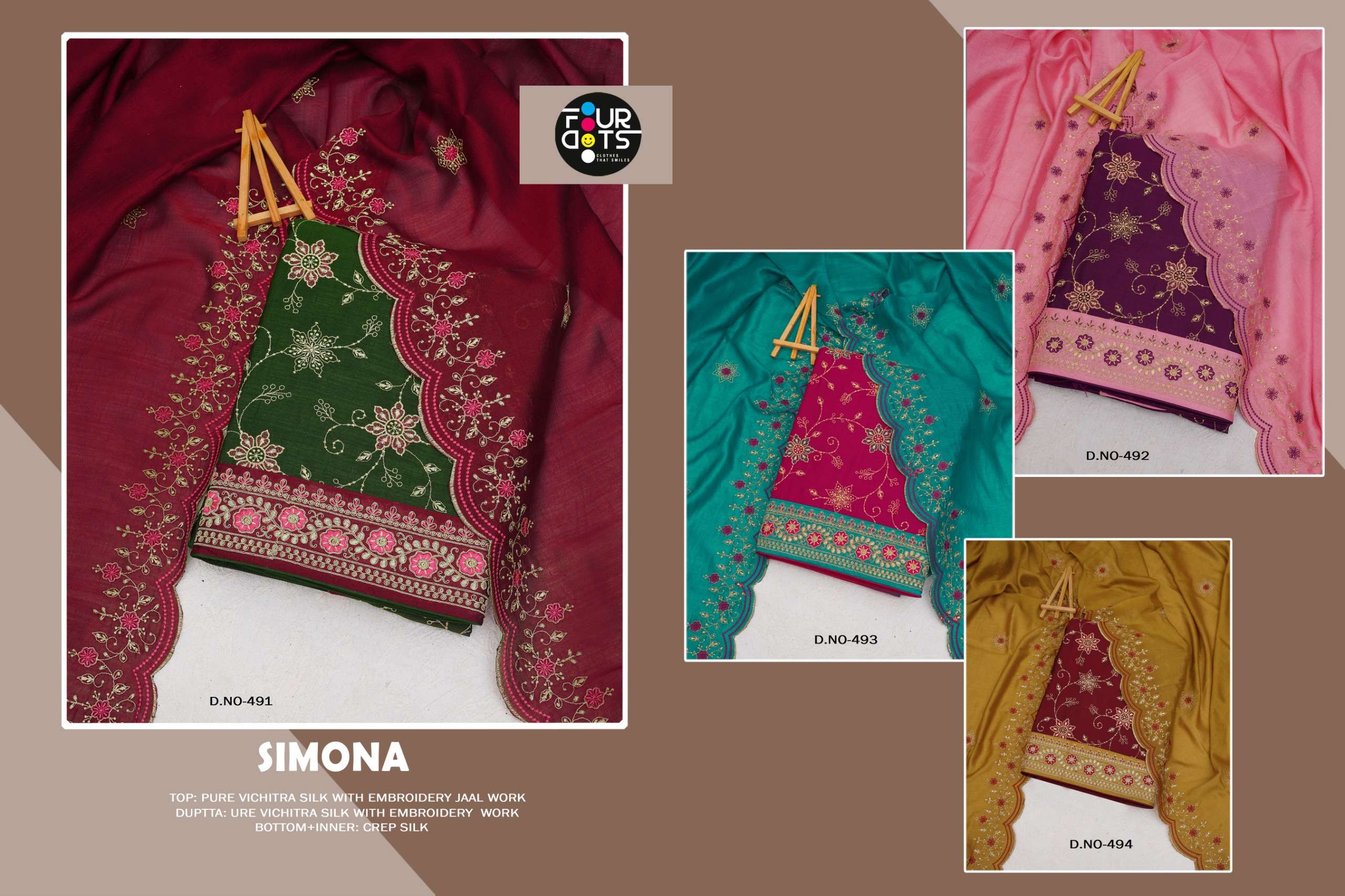  FOURDOTS SIMONA SILK WITH FANCY EMBROIDERY WORK SUIT
