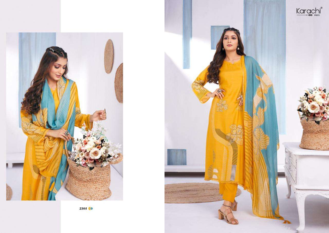 KARACHI PRINTS FINE LINES MUSLIN DESIGNER SUIT