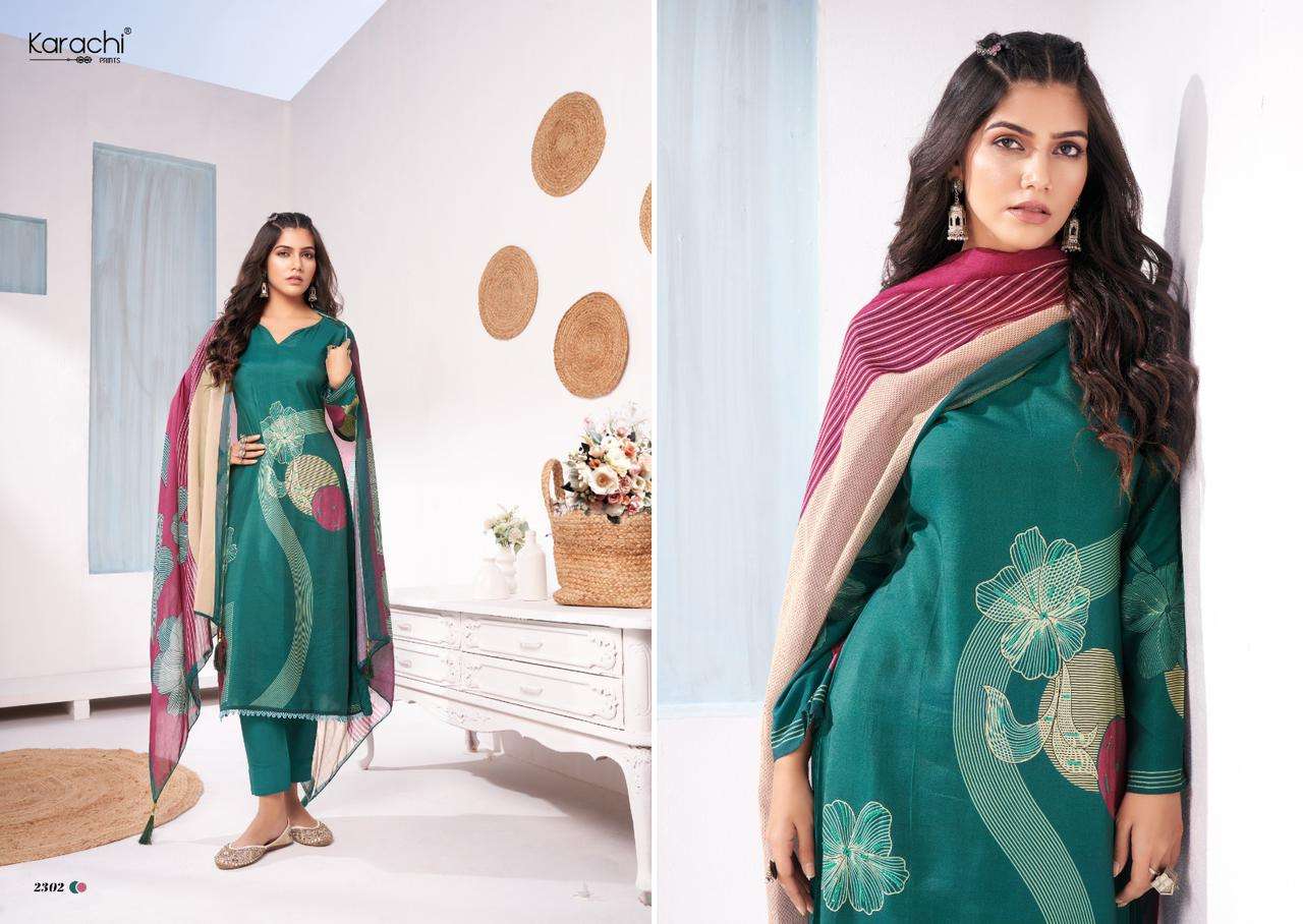 KARACHI PRINTS FINE LINES MUSLIN DESIGNER SUIT