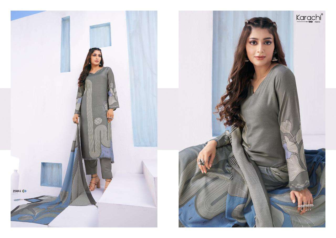 KARACHI PRINTS FINE LINES MUSLIN DESIGNER SUIT