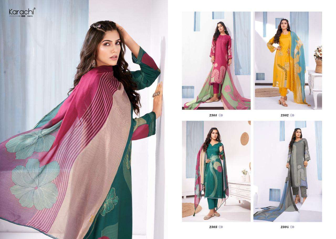 KARACHI PRINTS FINE LINES MUSLIN DESIGNER SUIT