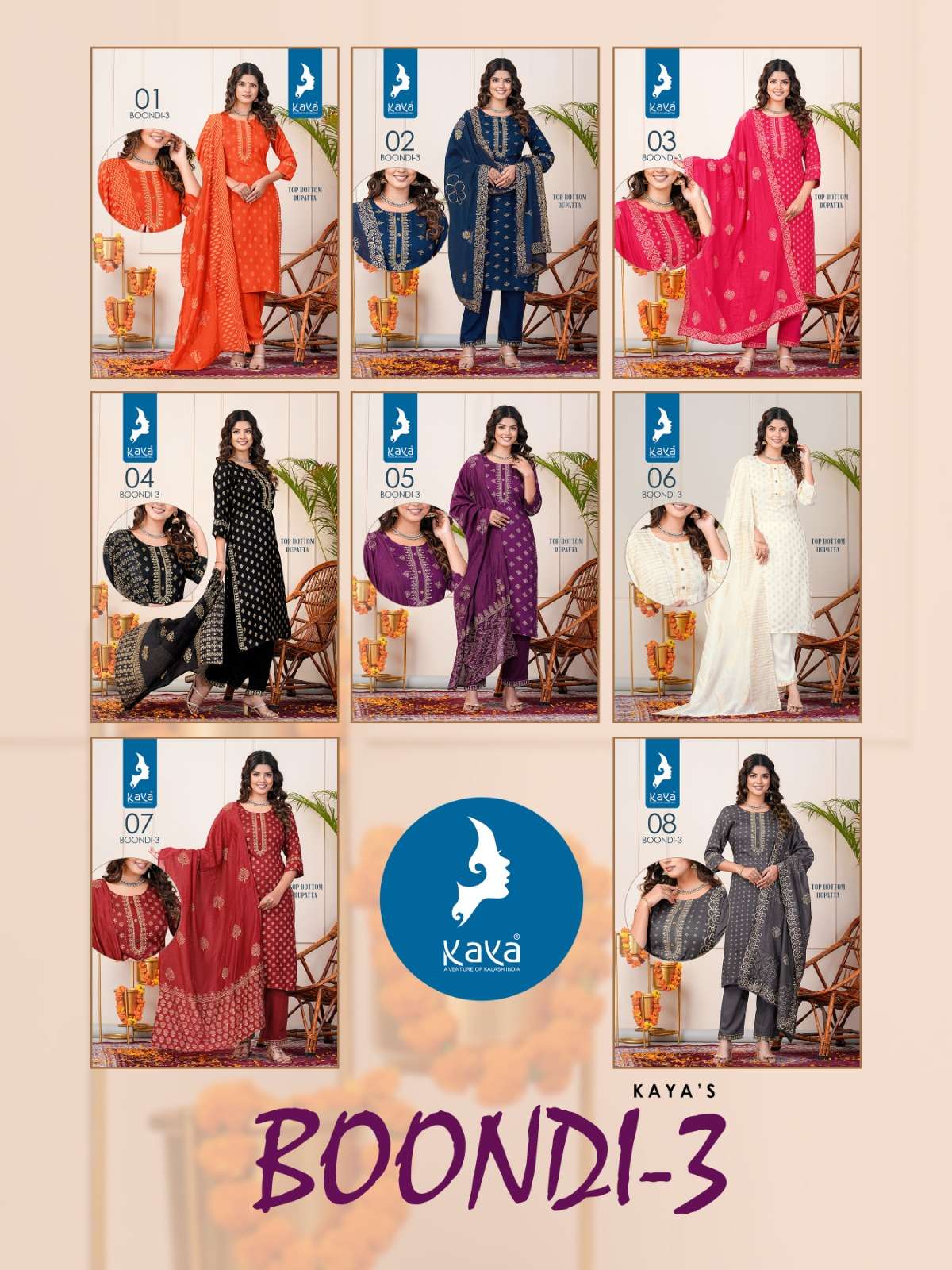  KAYA BOONDI VOL 3 RAYON DESIGNER KURTI COMBO SET 
