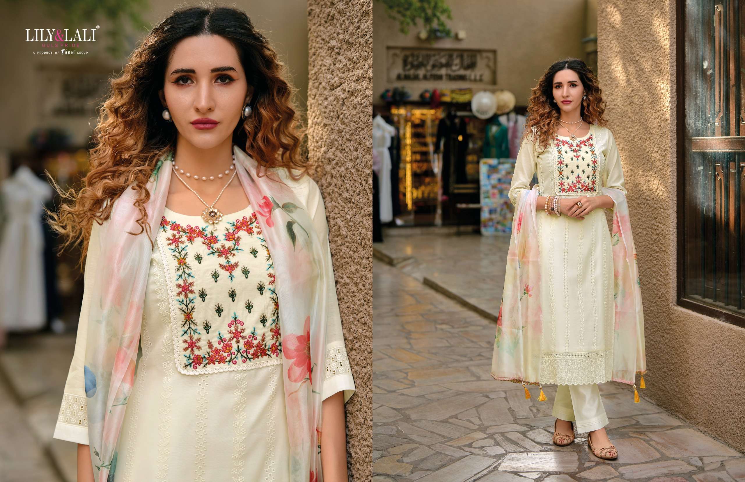 LILY AND LALI WHITE LOTUS SCHIFFLI DESIGNER SUIT