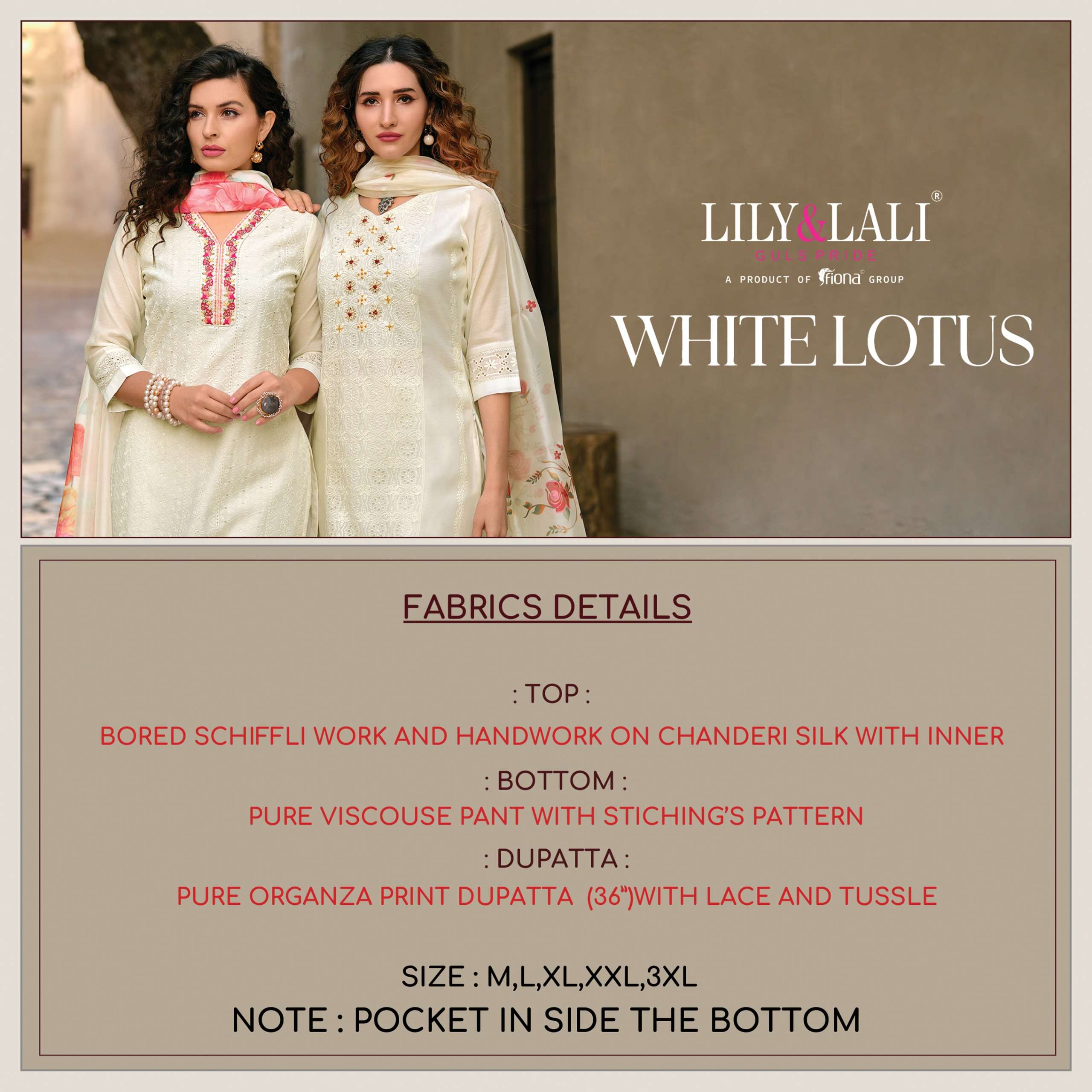 LILY AND LALI WHITE LOTUS SCHIFFLI DESIGNER SUIT
