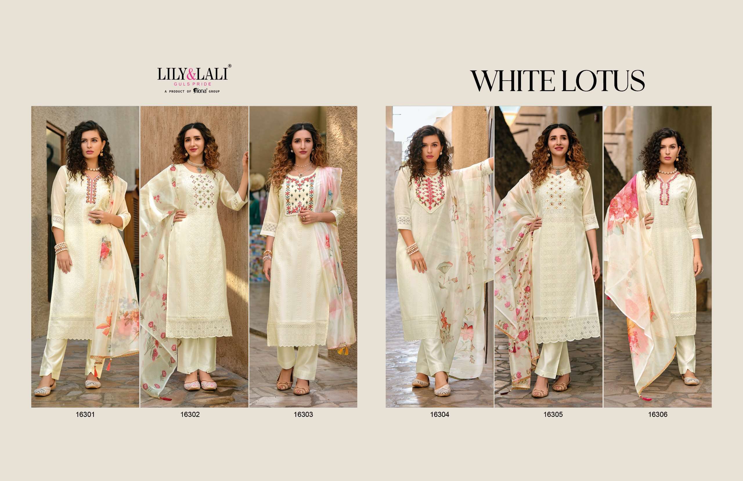 LILY AND LALI WHITE LOTUS SCHIFFLI DESIGNER SUIT