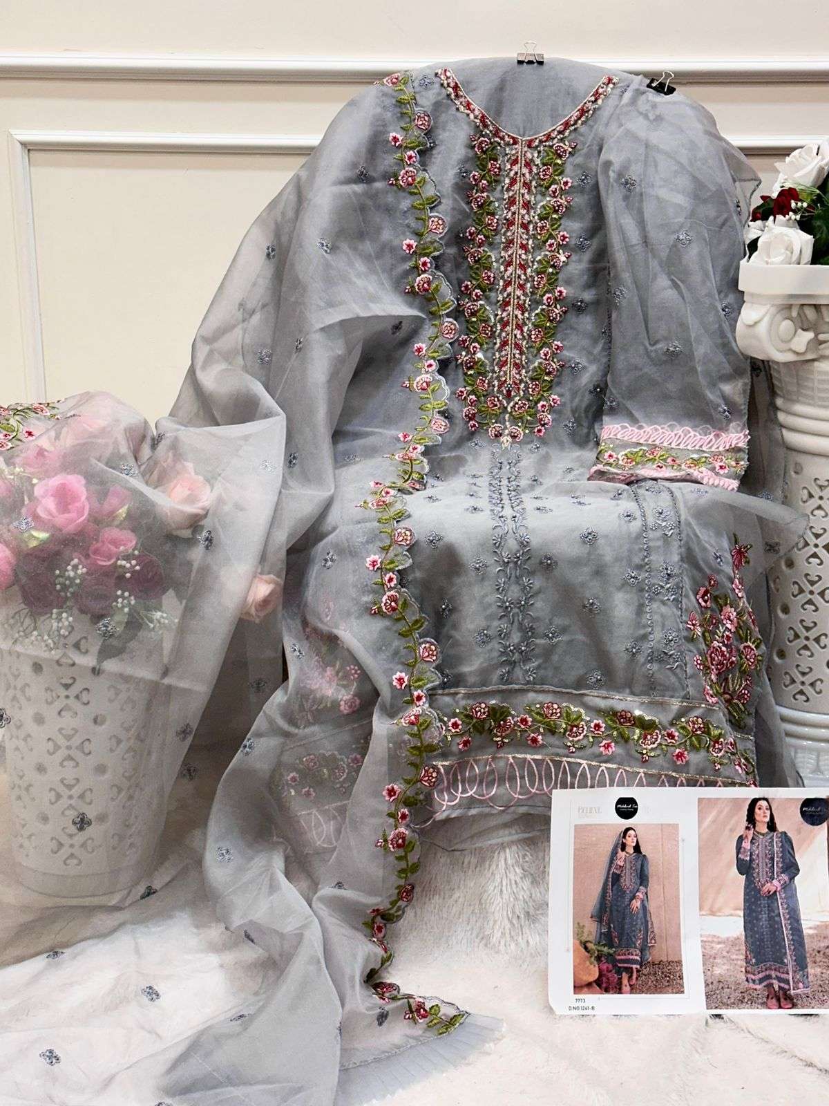 MEHBOOB TEX D NO 1241 ORGANZA EMBRIDERED SUIT