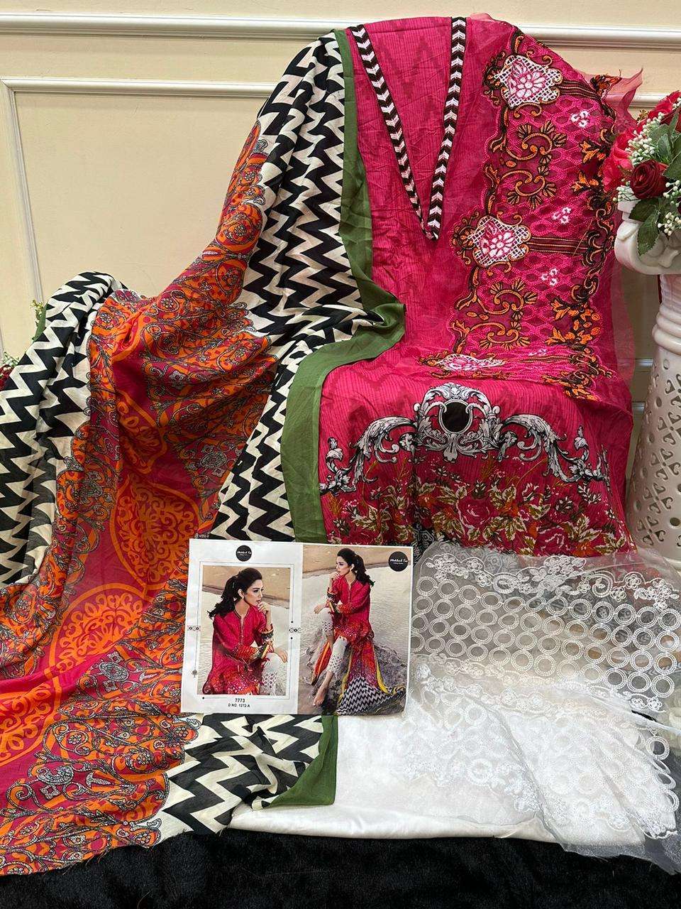 MEHBOOB TEX MARIA B RED ROSE COTTON SUIT