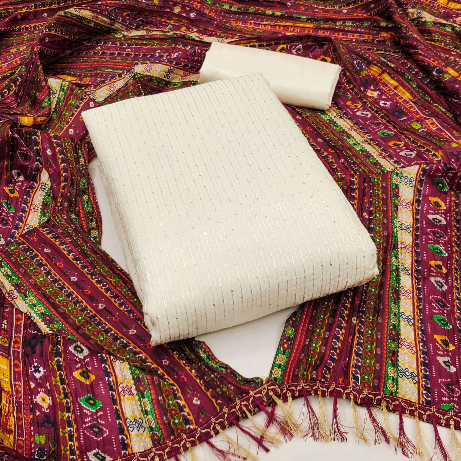 MF DRESS MATERIAL CHANDERI SILK SUIT