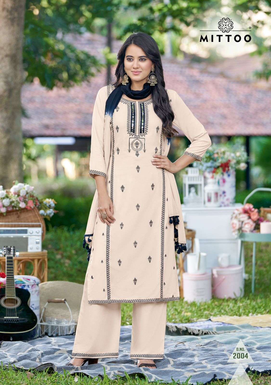 MITTOO ROOP RAYON KURTI WITH PLAZZO AND DUPATTA SET 