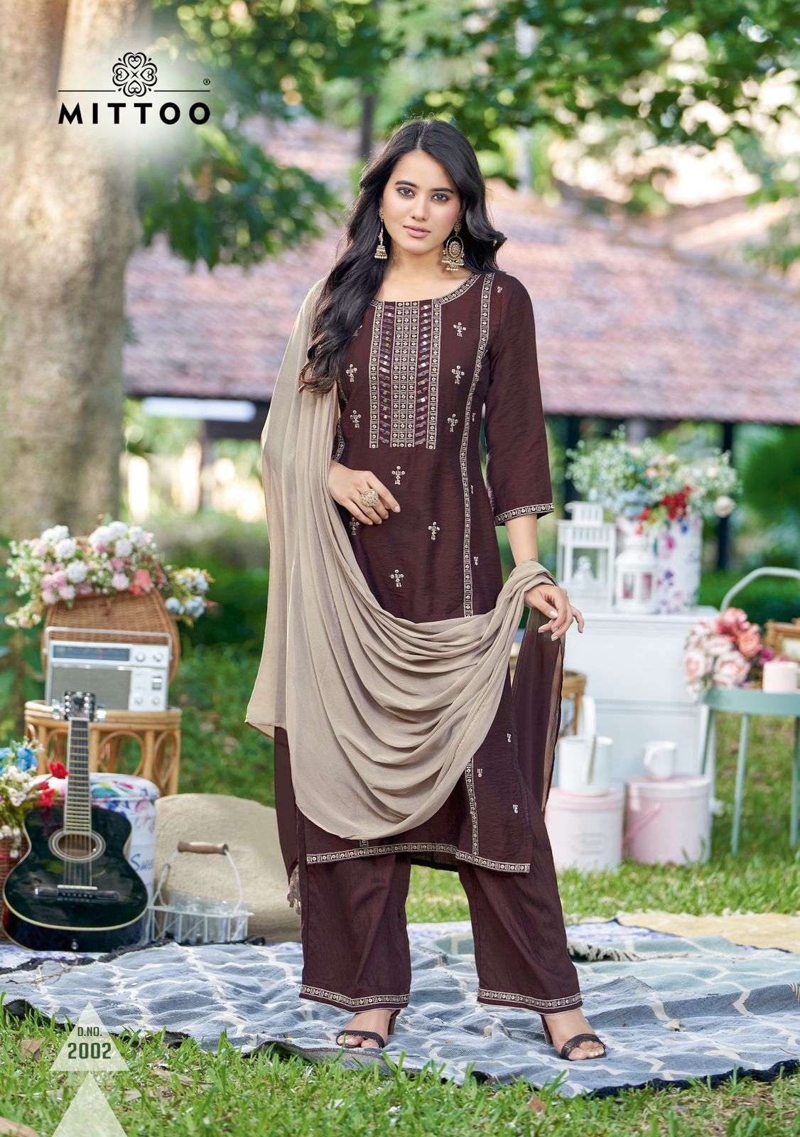 MITTOO ROOP RAYON KURTI WITH PLAZZO AND DUPATTA SET 