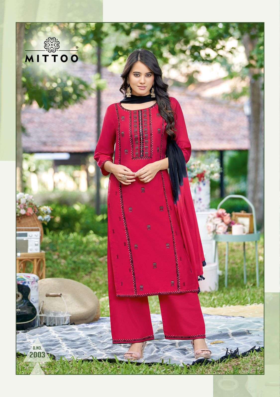 MITTOO ROOP RAYON KURTI WITH PLAZZO AND DUPATTA SET 
